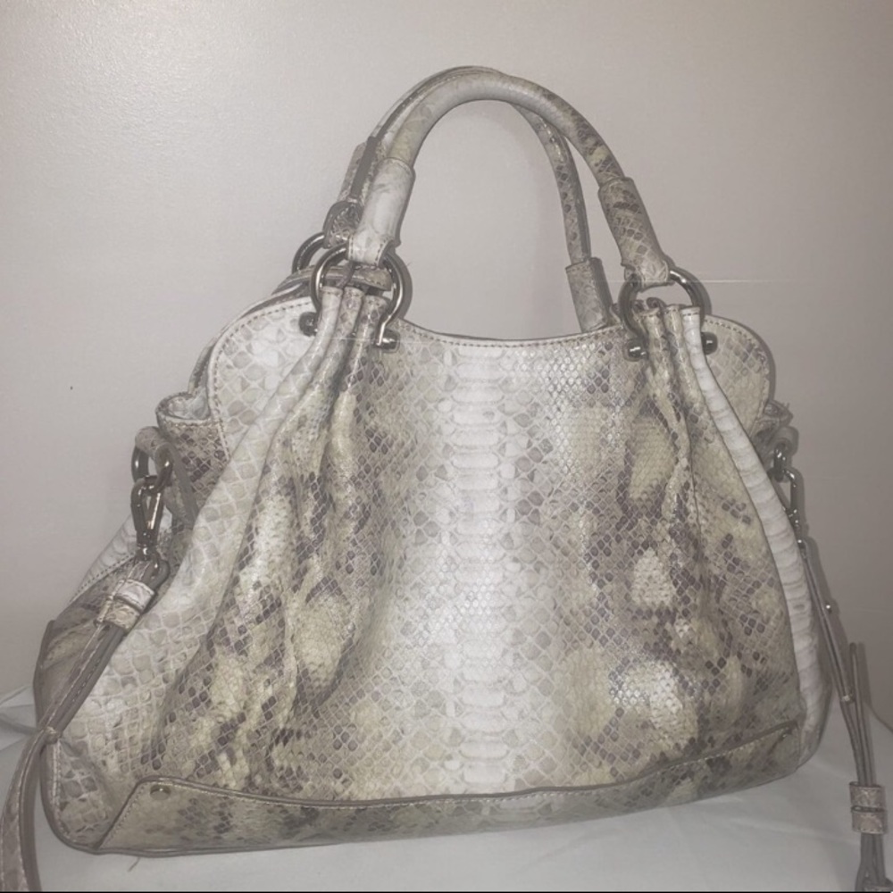 NineWest Snake White Embossed Satchel Crossbody